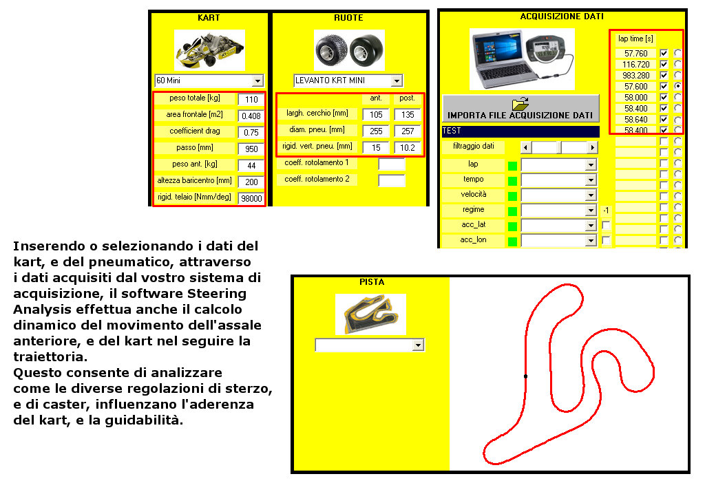 Software Steering Analysis Kart - Analisi meccanismo sterzo kart per ottimizzazione aderenza e bilanciamento kart e feeling del pilota by NT-Project