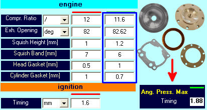 Optimization ignition timing for the different heads, squish and compression ratio - SET-UP TWO STROKE by NT-Project