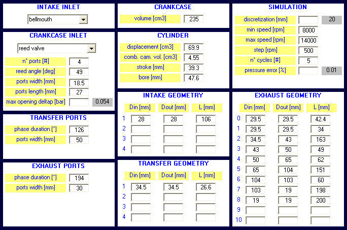 Input Data for 2 Stroke Engine Simulation - Two Stroke Simulator by NT-Project