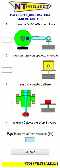 Utility per calcolare l'equilibratura dell'albero motore