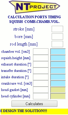 Utility to calculate ports timing - squish - combustion chamber volume - engine 2S